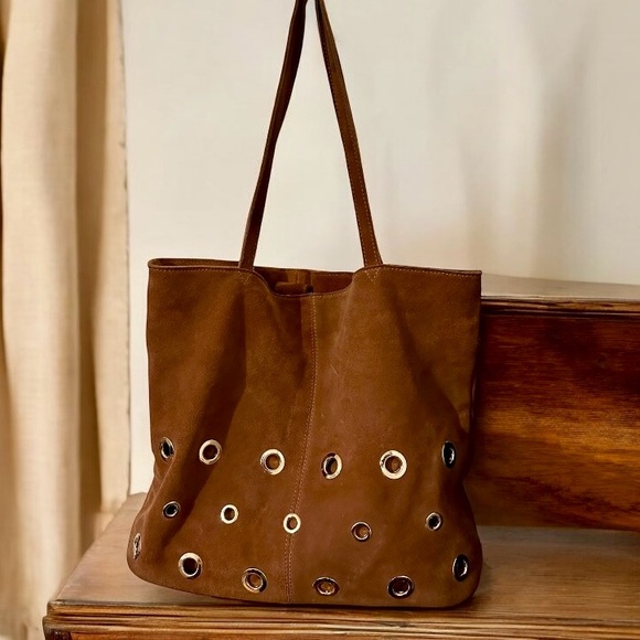 Moda Luxe Handbags - Moda Luxe Brown Suede Eyelet Design Bag Stylish Bag